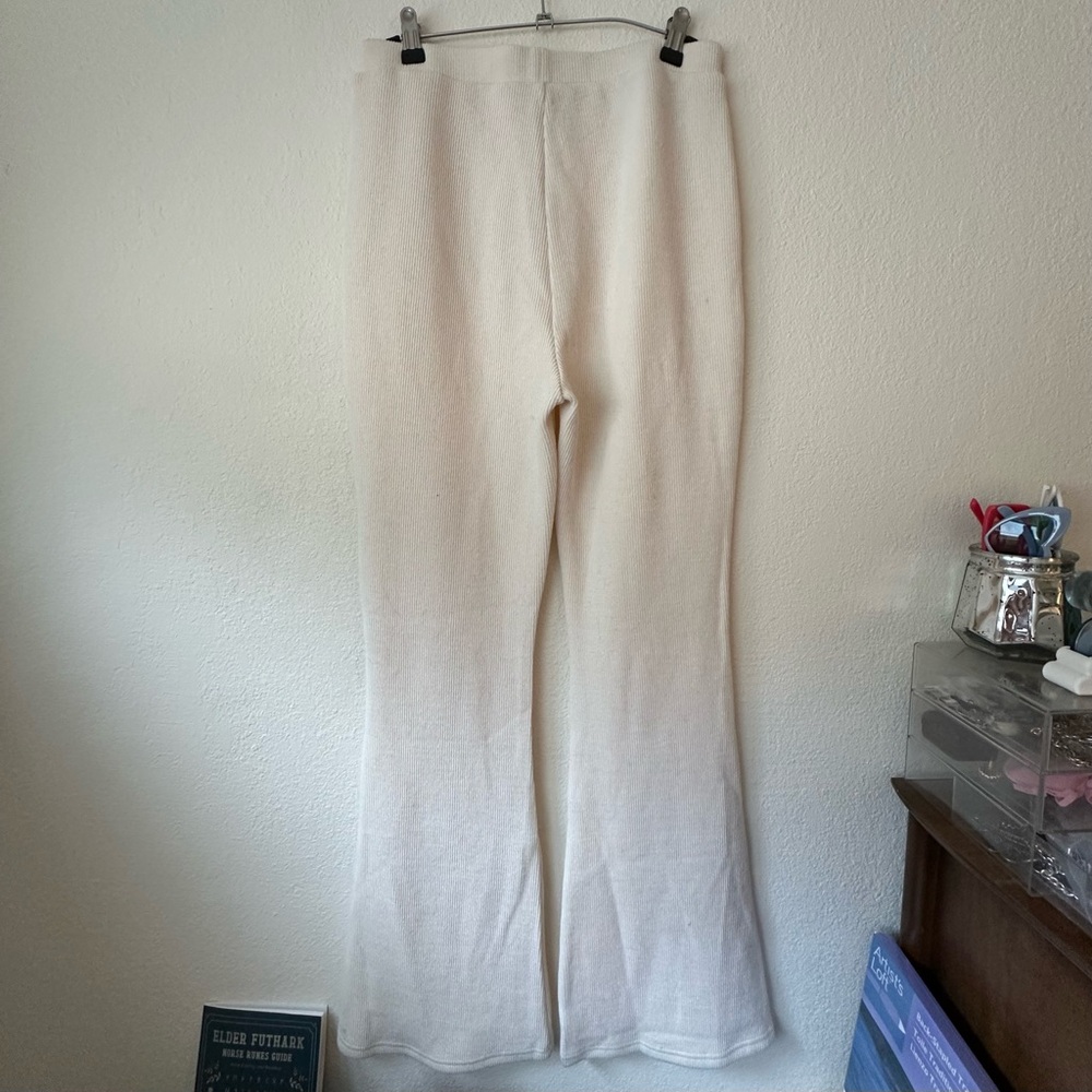 Cream Knitted Flare Pants